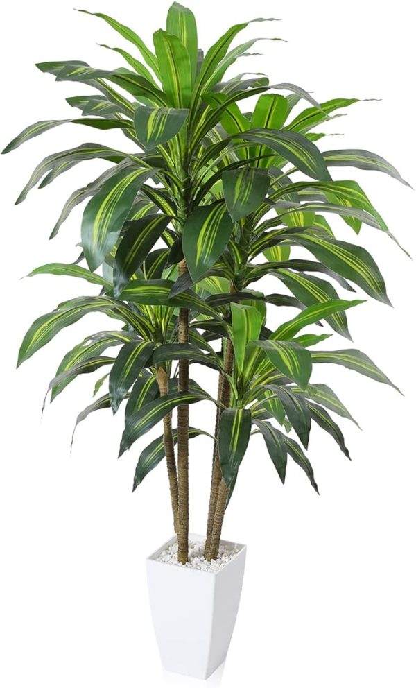 Artificial Dracaena Tree 4Ft Fake Plants with White Taper Planter Fake Tree Faux Artificial Plants for Indoor Outdoor Wall Office Home Living Room Floor Decor,Set of 1 - Image 5