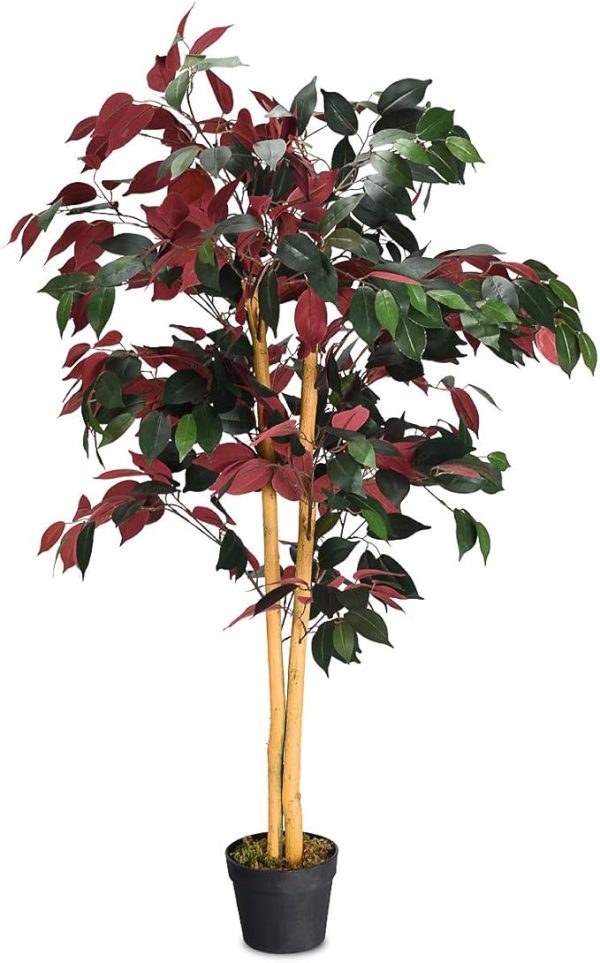 Goplus 4FT Tall Artificial Ficus Tree, Greenery Fake Tree Faux Plant in Pot for Indoor Outdoor Home Décor - Image 4