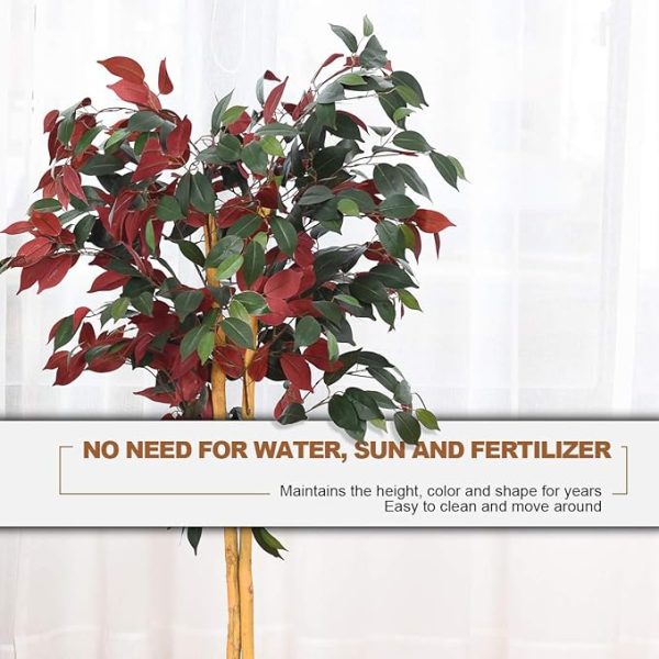 Goplus 4FT Tall Artificial Ficus Tree, Greenery Fake Tree Faux Plant in Pot for Indoor Outdoor Home Décor - Image 2