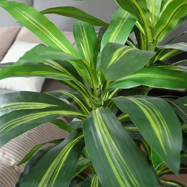 Artificial Dracaena Tree 4Ft Fake Plants with White Taper Planter Fake Tree Faux Artificial Plants for Indoor Outdoor Wall Office Home Living Room Floor Decor,Set of 1 - Image 2