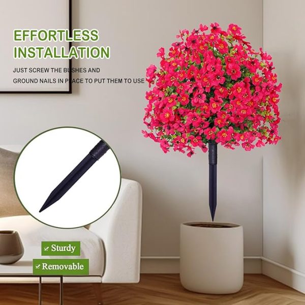 23.6in Artificial Violet Ball Topiary Trees with Ground Spikes,Artificial Boxwood Topiary Ball Trees,Fade Resistant Faux Artificial Shrubs Tree for Indoor Outdoor Front Porch Decor (Hot Pink, 2 PC) - Image 4