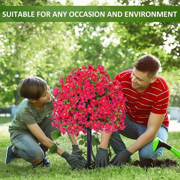 23.6in Artificial Violet Ball Topiary Trees with Ground Spikes,Artificial Boxwood Topiary Ball Trees,Fade Resistant Faux Artificial Shrubs Tree for Indoor Outdoor Front Porch Decor (Hot Pink, 2 PC) - Image 3